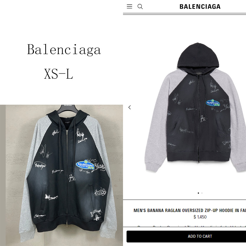 Balenciaga Banana Raglan Oversized Zip-Up Hoodie  - FashionPlug