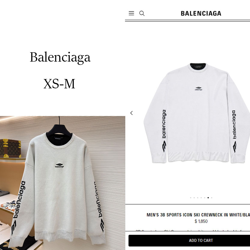 Balenciaga 3B Sports Icon Ski Crewneck In White And Black - FashionPlug