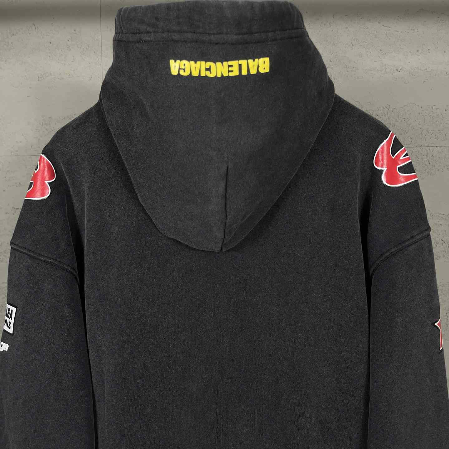 Balenciaga Sponsor Logos Large Zip-Up Hoodie In Faded Washed Black - FashionPlug