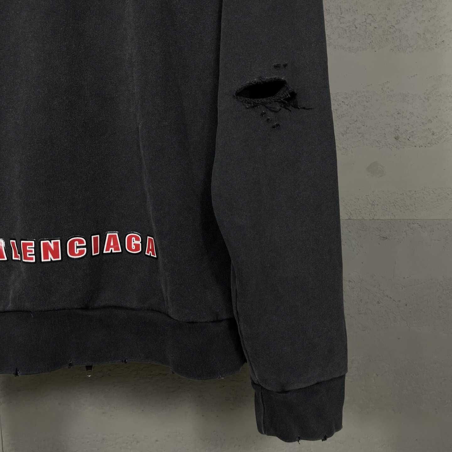 Balenciaga Sponsor Logos Large Zip-Up Hoodie In Faded Washed Black - FashionPlug