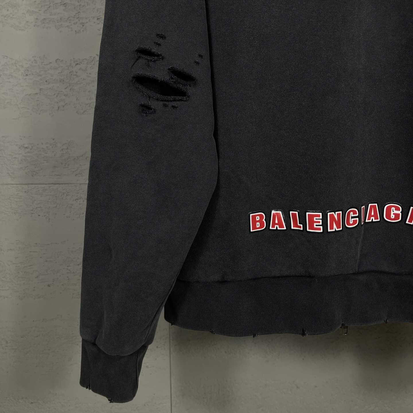Balenciaga Sponsor Logos Large Zip-Up Hoodie In Faded Washed Black - FashionPlug