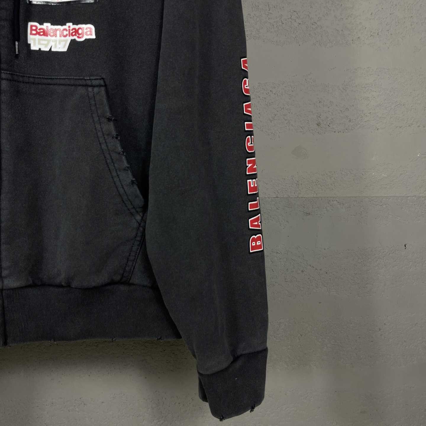 Balenciaga Sponsor Logos Large Zip-Up Hoodie In Faded Washed Black - FashionPlug