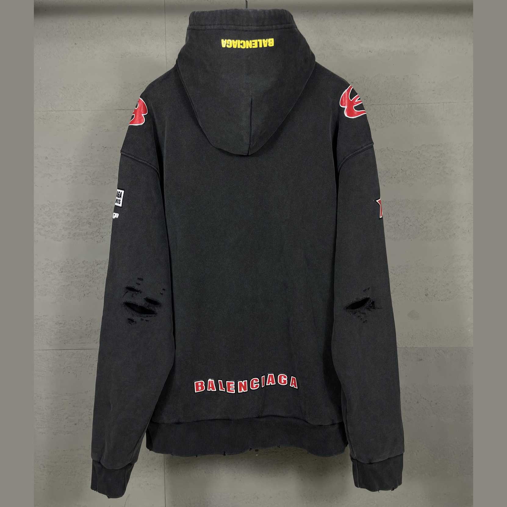 Balenciaga Sponsor Logos Large Zip-Up Hoodie In Faded Washed Black - FashionPlug