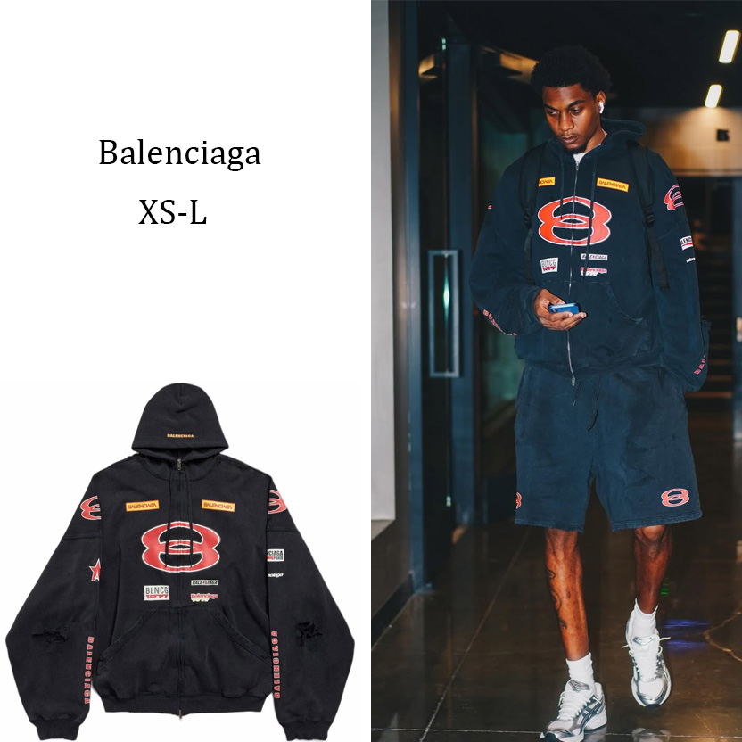 Balenciaga Sponsor Logos Large Zip-Up Hoodie In Faded Washed Black - FashionPlug