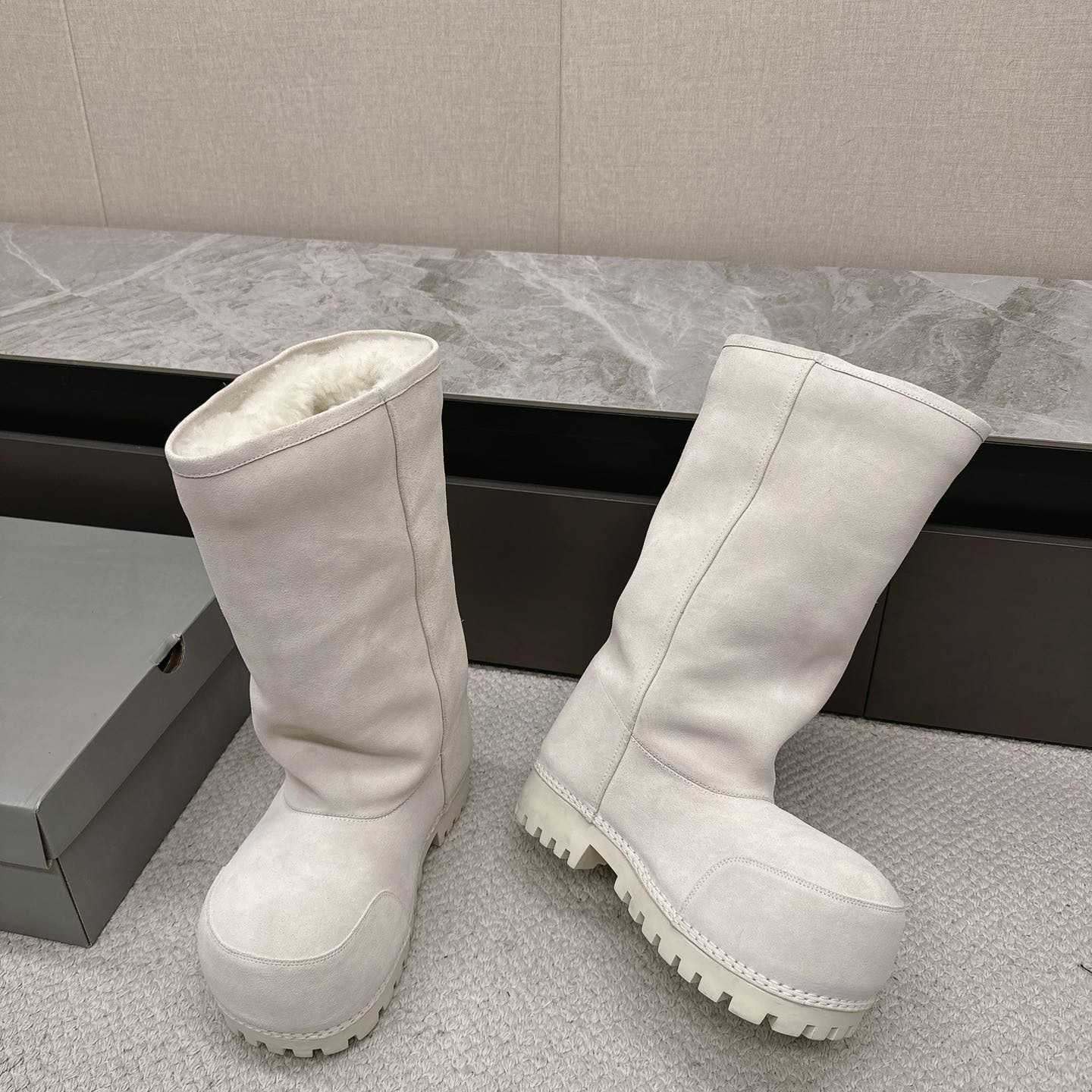 Balenciaga Alaska Fur High Boots - FashionPlug