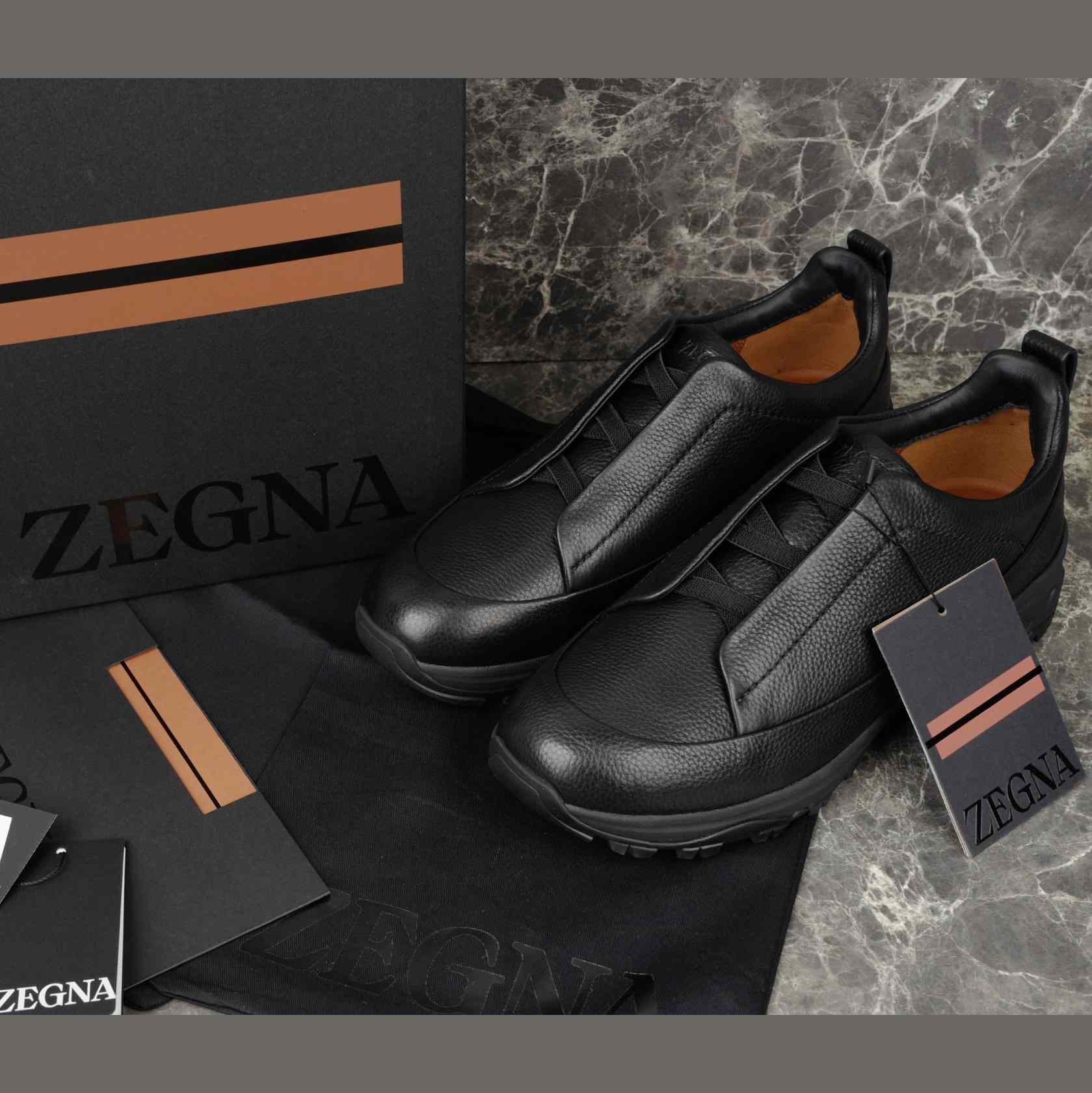 Zegna Black Leather Triple Stitch™ Monte Sneakers - FashionPlug