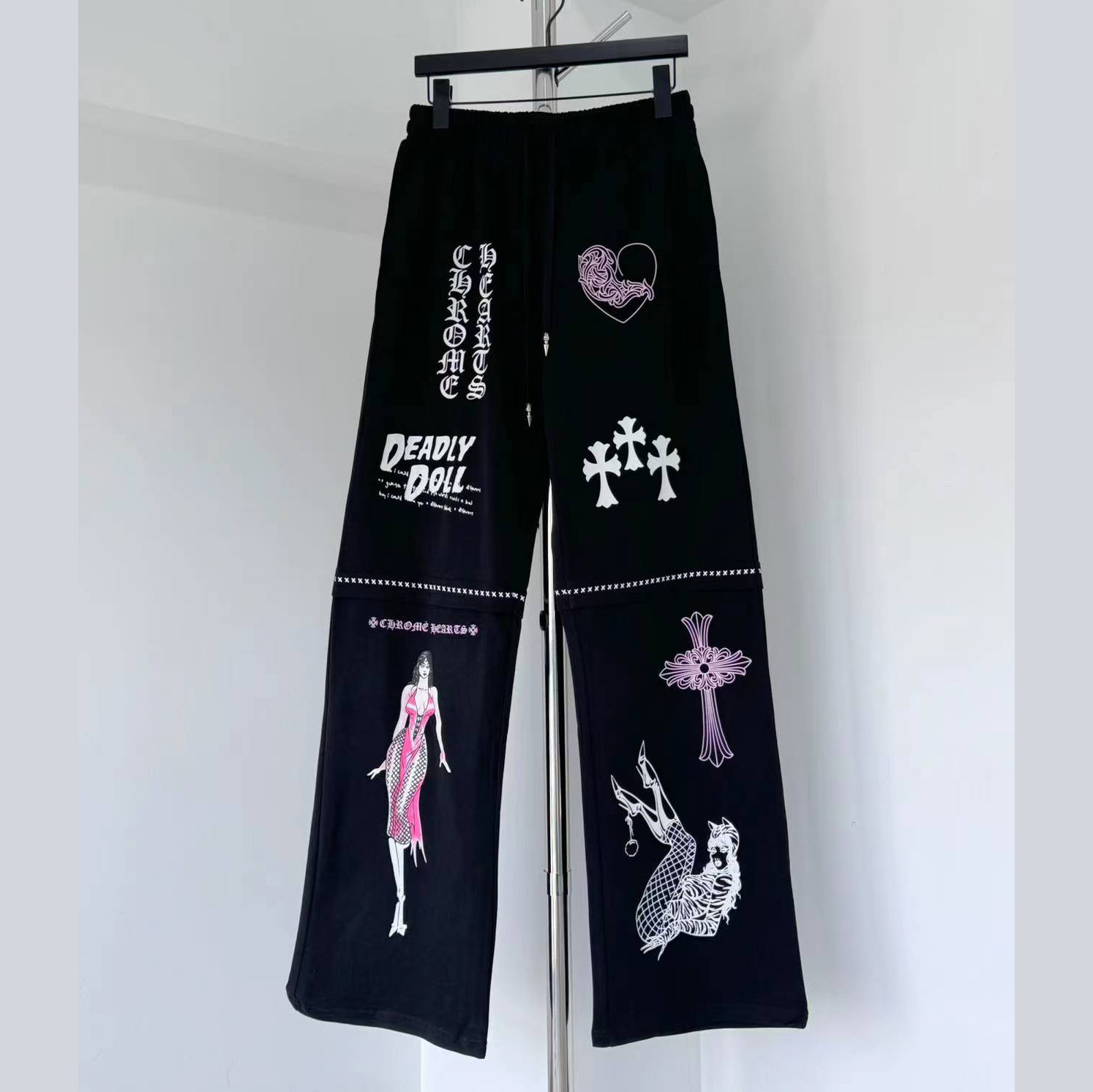 Chrome Hearts - x Deadly Doll Black Comic Print Pants - FashionPlug