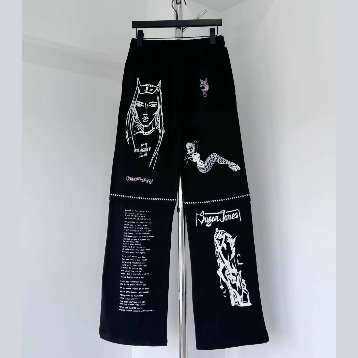 Chrome Hearts - x Deadly Doll Black Comic Print Pants - FashionPlug