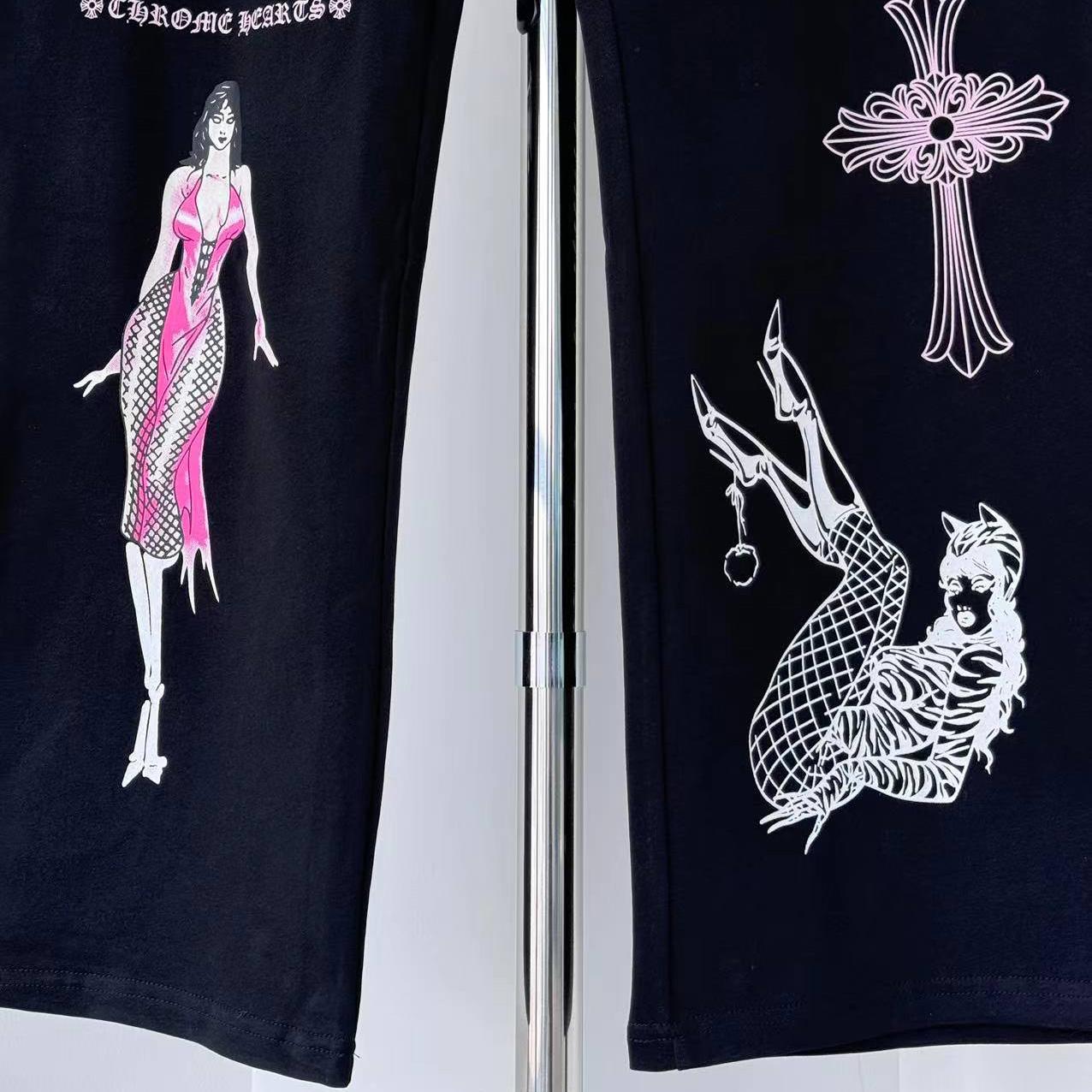 Chrome Hearts - x Deadly Doll Black Comic Print Pants - FashionPlug