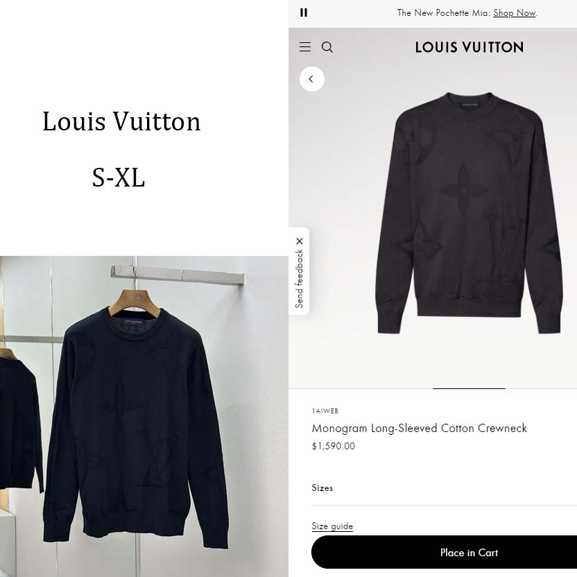 Louis Vuitton Monogram Long-Sleeved Cotton Crewneck   1AIWEB - FashionPlug