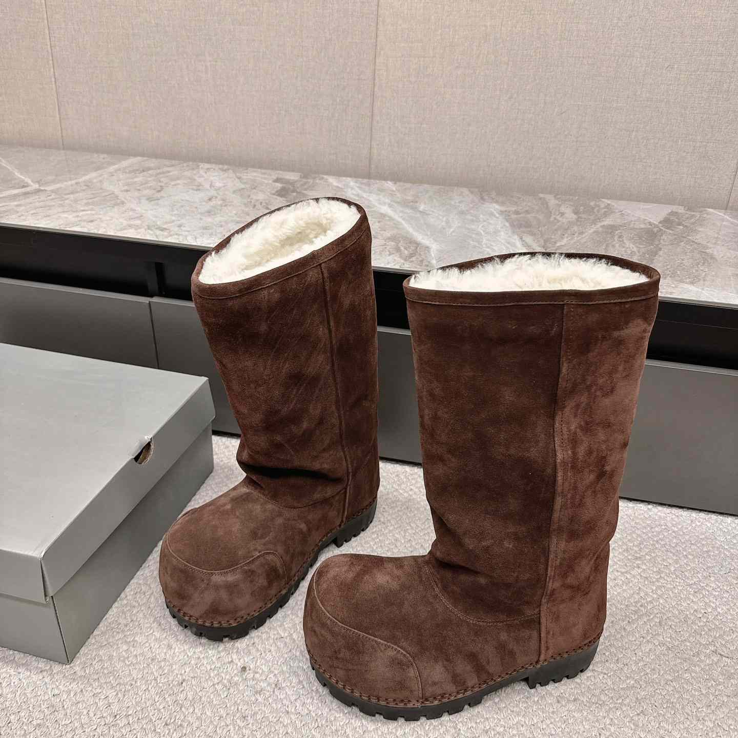 Balenciaga Alaska Fur High Boots - FashionPlug