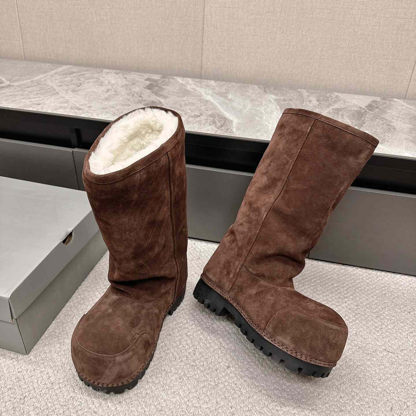 Balenciaga Alaska Fur High Boots - FashionPlug