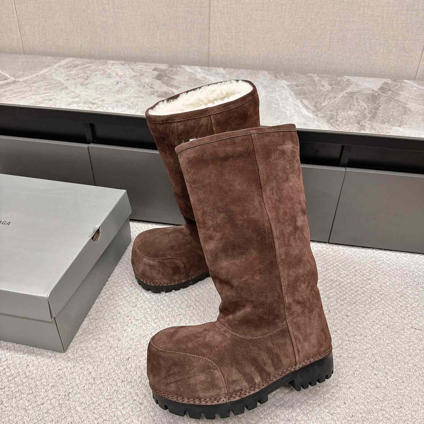 Balenciaga Alaska Fur High Boots - FashionPlug