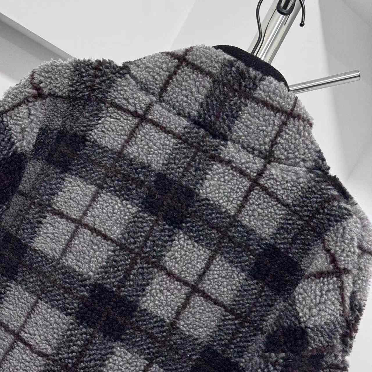Miu Miu Checked Teddy Zipper Jacket - FashionPlug