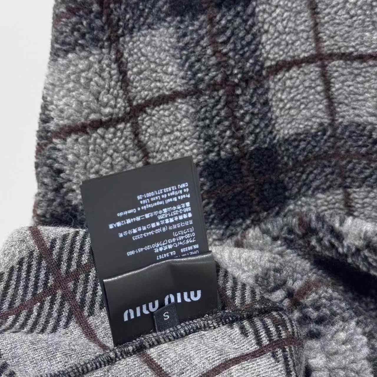 Miu Miu Checked Teddy Zipper Jacket - FashionPlug