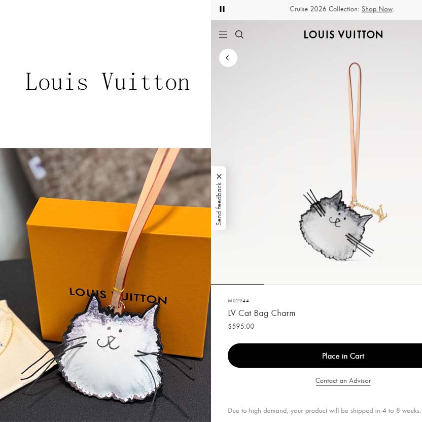 Louis Vuitton LV Cat Bag Charm   M02944   - FashionPlug