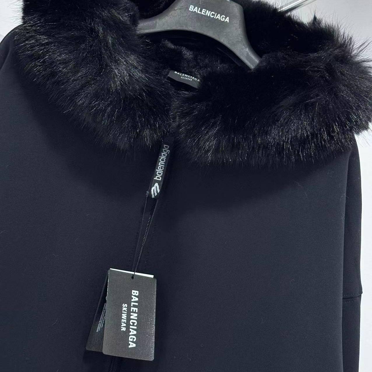 Balenciaga Fluffy Zip-Up Hoodie In Washed Black Medium Fleece - FashionPlug