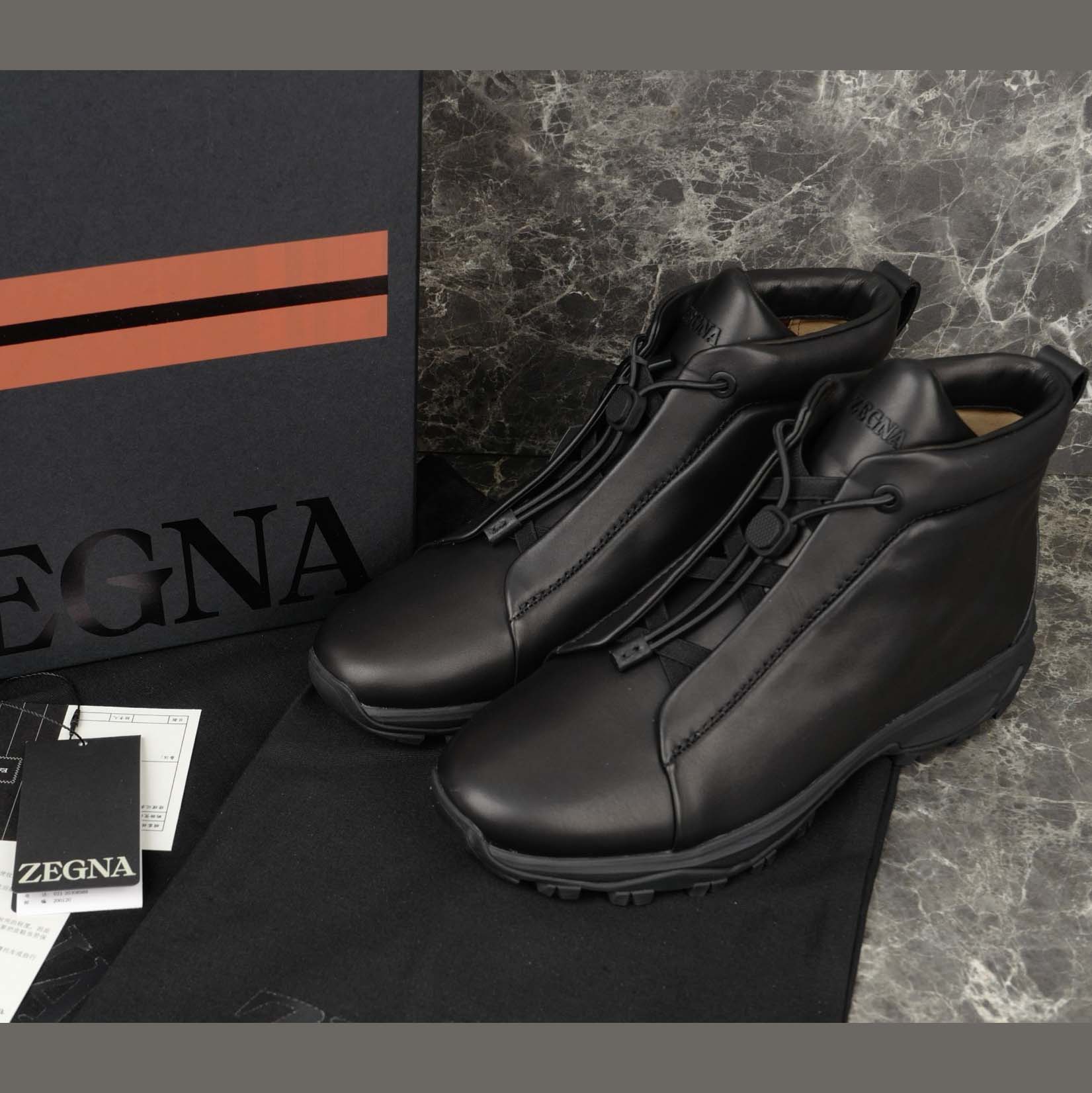 Zegna Black Leather Triple Stitch™ Vetta Sneakers - FashionPlug