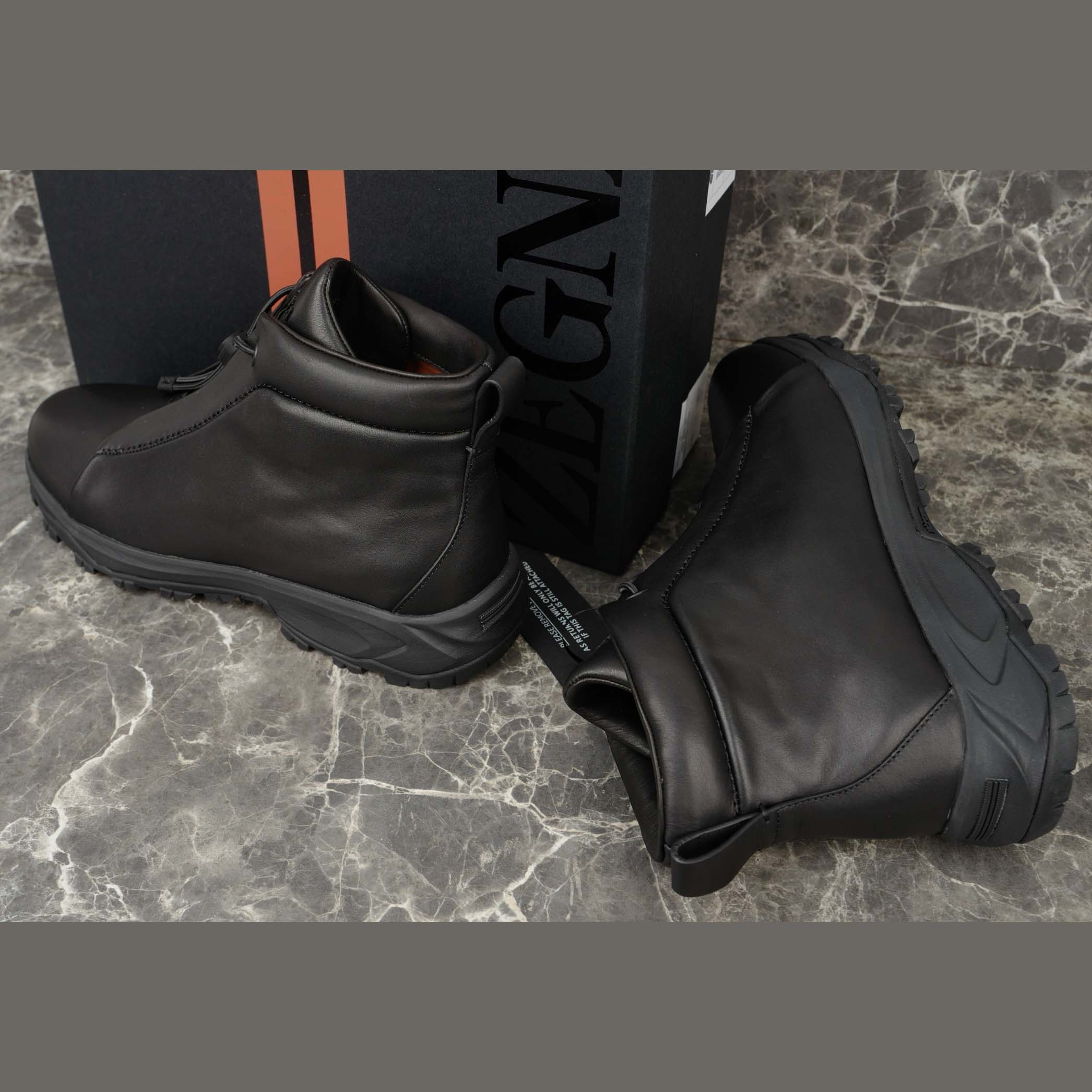 Zegna Black Leather Triple Stitch™ Vetta Sneakers - FashionPlug