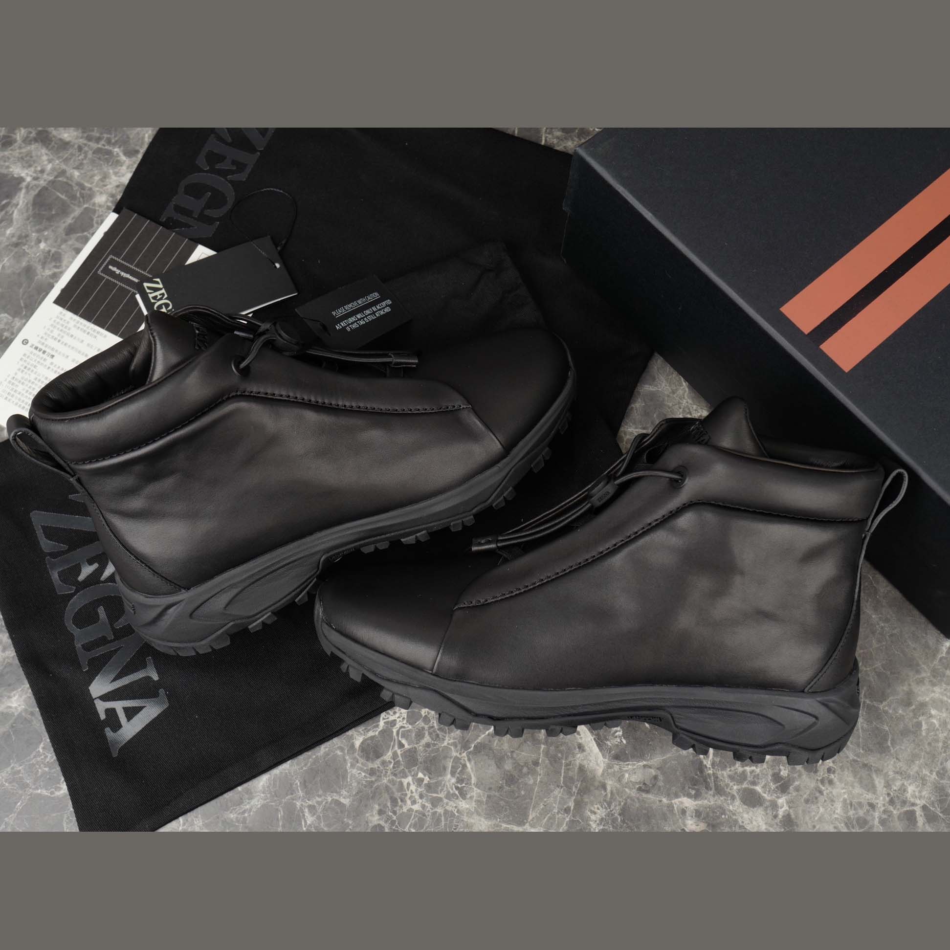 Zegna Black Leather Triple Stitch™ Vetta Sneakers - FashionPlug