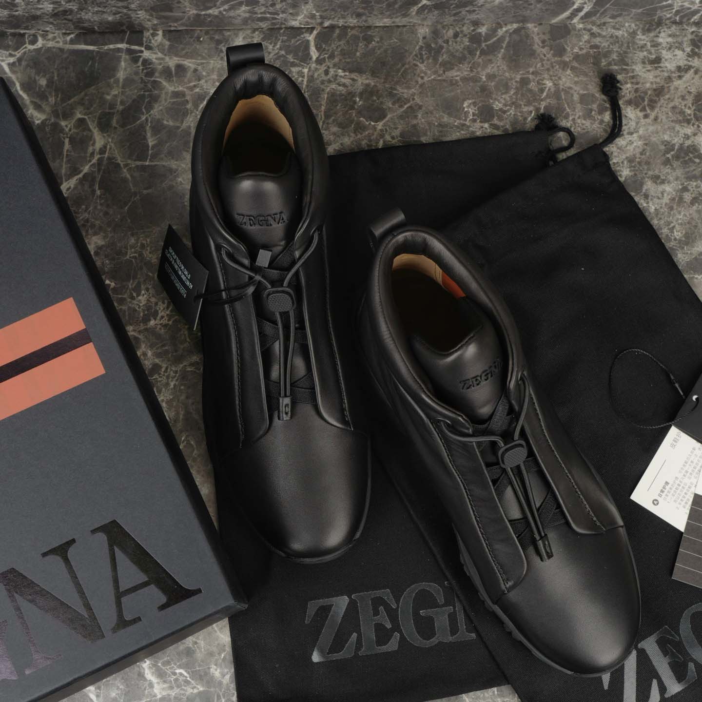 Zegna Black Leather Triple Stitch™ Vetta Sneakers - FashionPlug