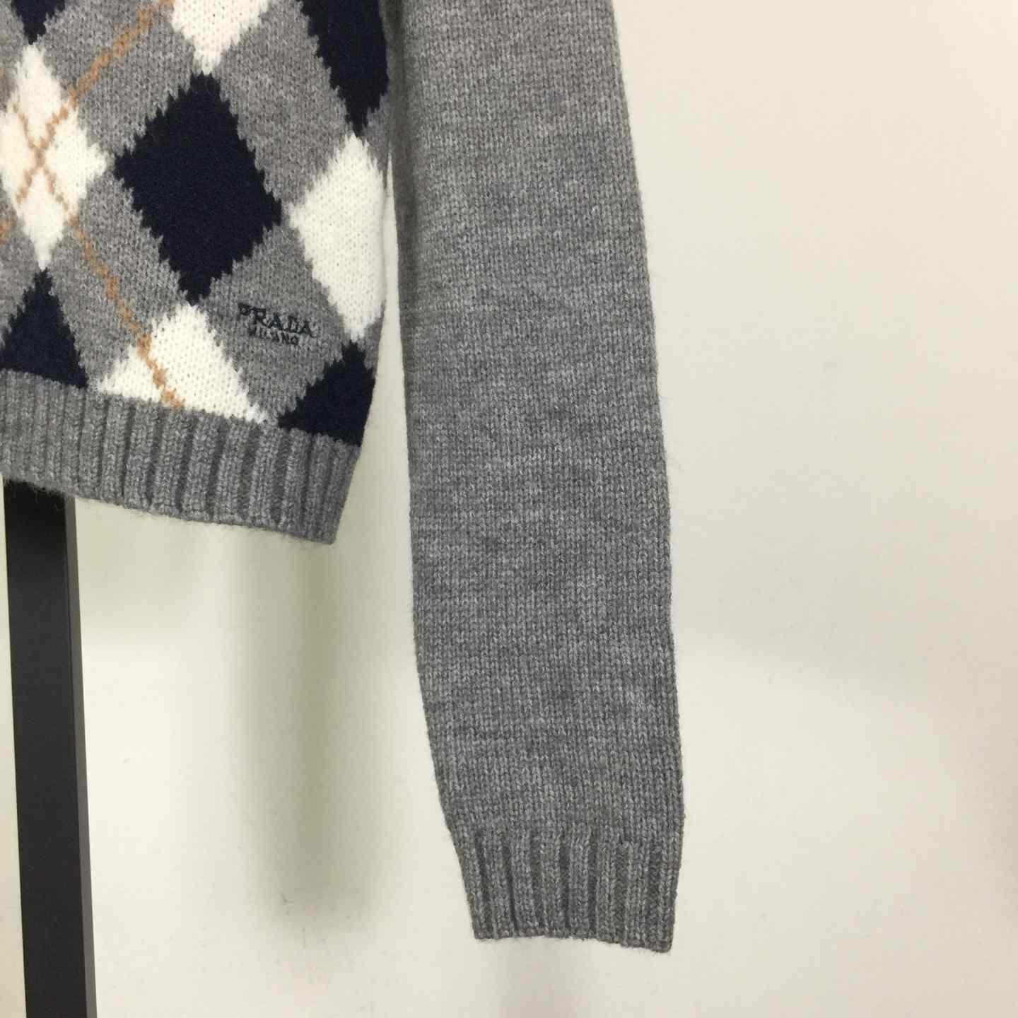Prada Diamond-pattern Wool Cardigan - FashionPlug