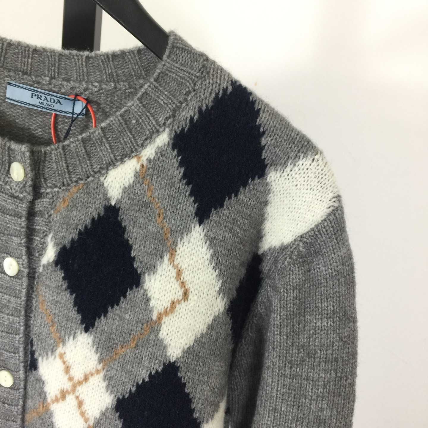 Prada Diamond-pattern Wool Cardigan - FashionPlug
