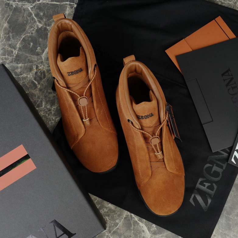 Zegna Dark Foliage Suede Triple Stitch™ Vetta Sneakers  - FashionPlug