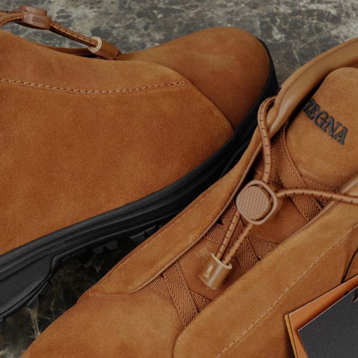 Zegna Dark Foliage Suede Triple Stitch™ Vetta Sneakers  - FashionPlug