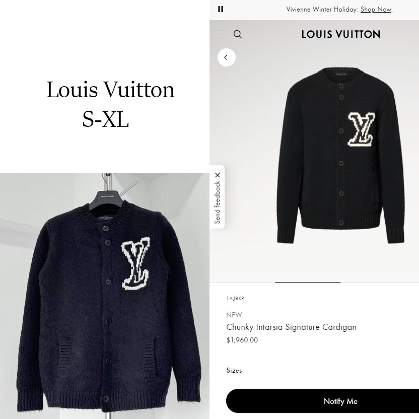 Louis Vuitton Chunky Intarsia Signature Cardigan   1AJBXP - FashionPlug