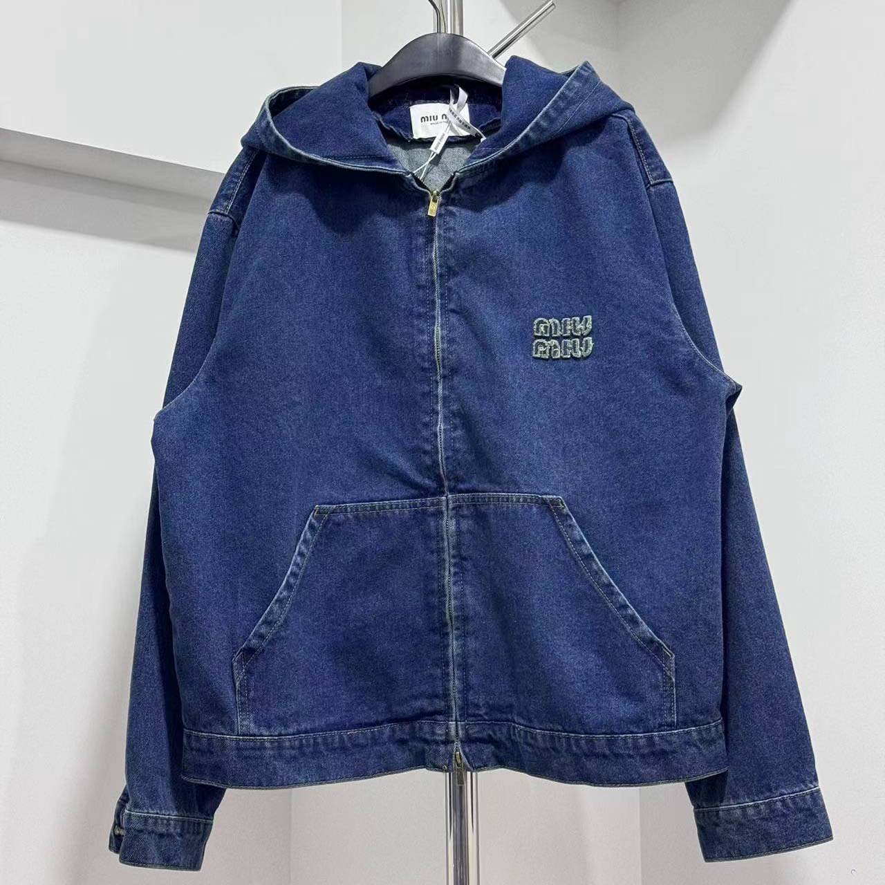 Miu Miu Denim Hoodie Jacket - FashionPlug
