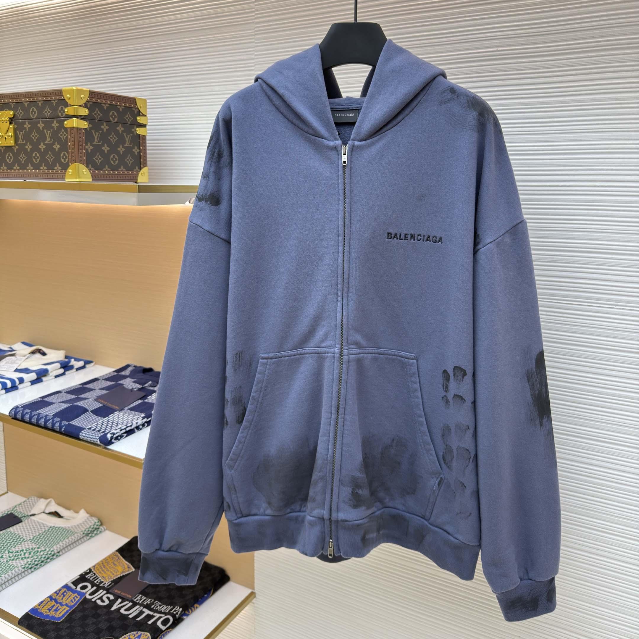 Balenciaga Logo-print Zip-up Hoodie - FashionPlug