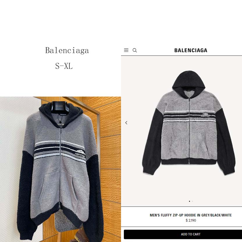 Balenciaga Fluffy Zip-Up Hoodie In Grey - FashionPlug