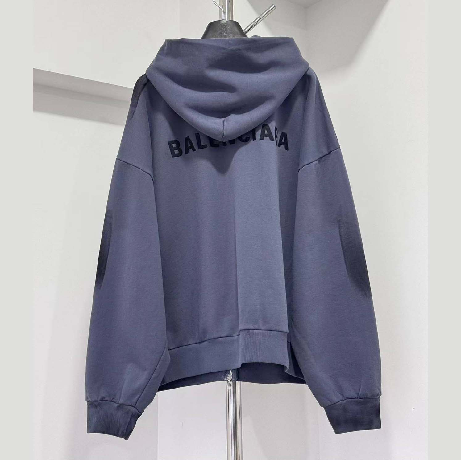 Balenciaga Back Zip-Up Hoodie Regular Fit in faded dark blue - FashionPlug