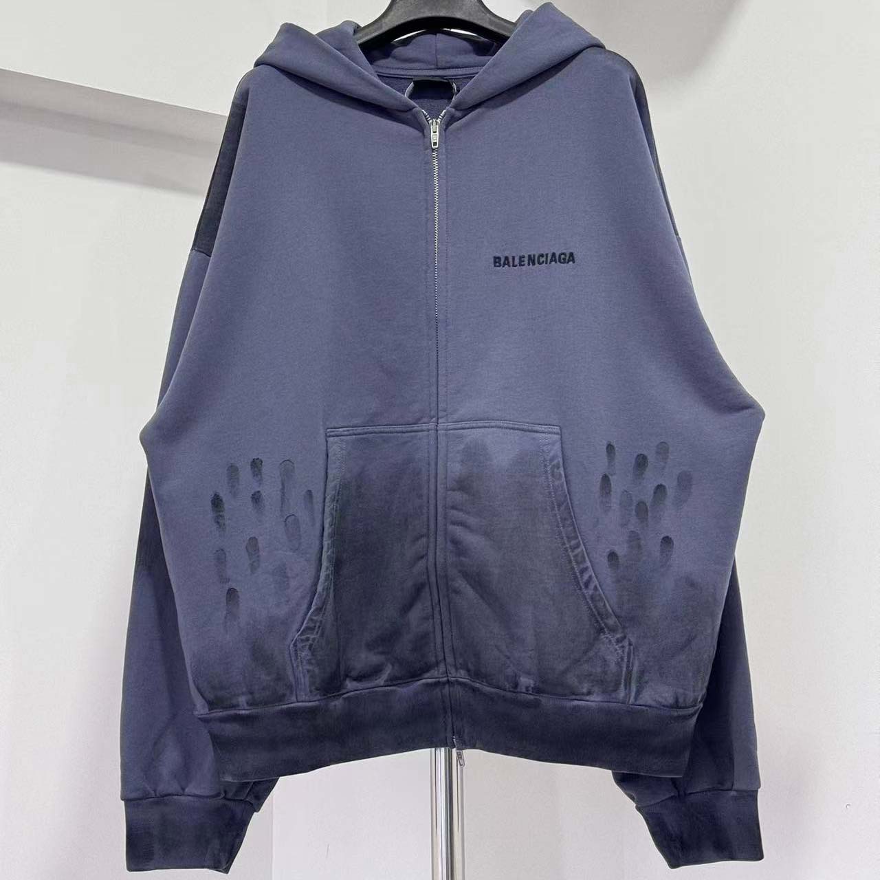 Balenciaga Back Zip-Up Hoodie Regular Fit in faded dark blue - FashionPlug