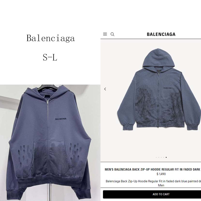 Balenciaga Back Zip-Up Hoodie Regular Fit in faded dark blue - FashionPlug