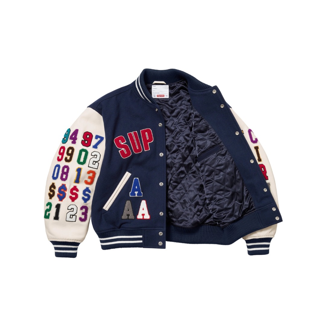 Supreme Praises Varsity Jacket 'Navy' - FashionPlug