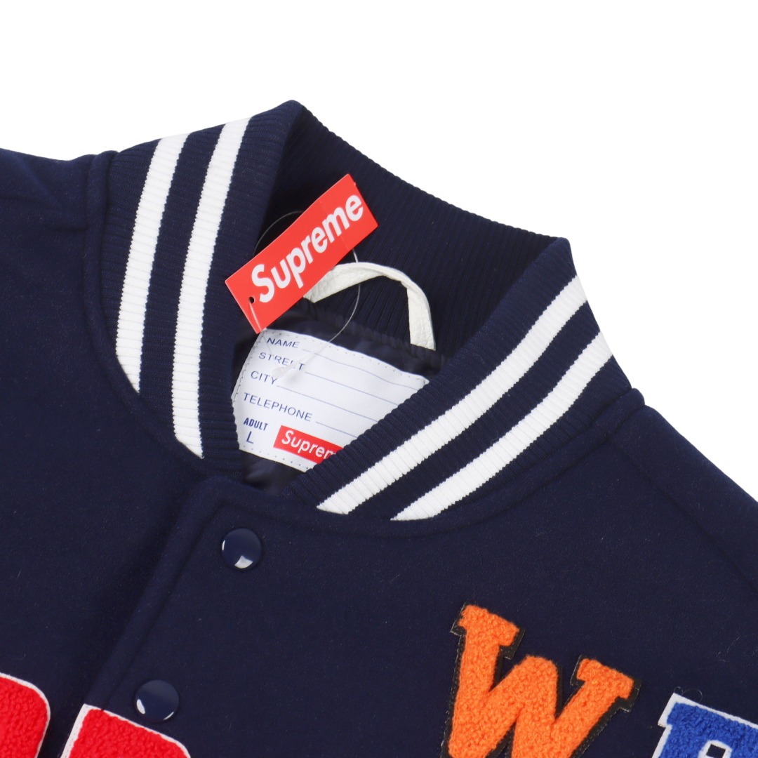 Supreme Praises Varsity Jacket 'Navy' - FashionPlug