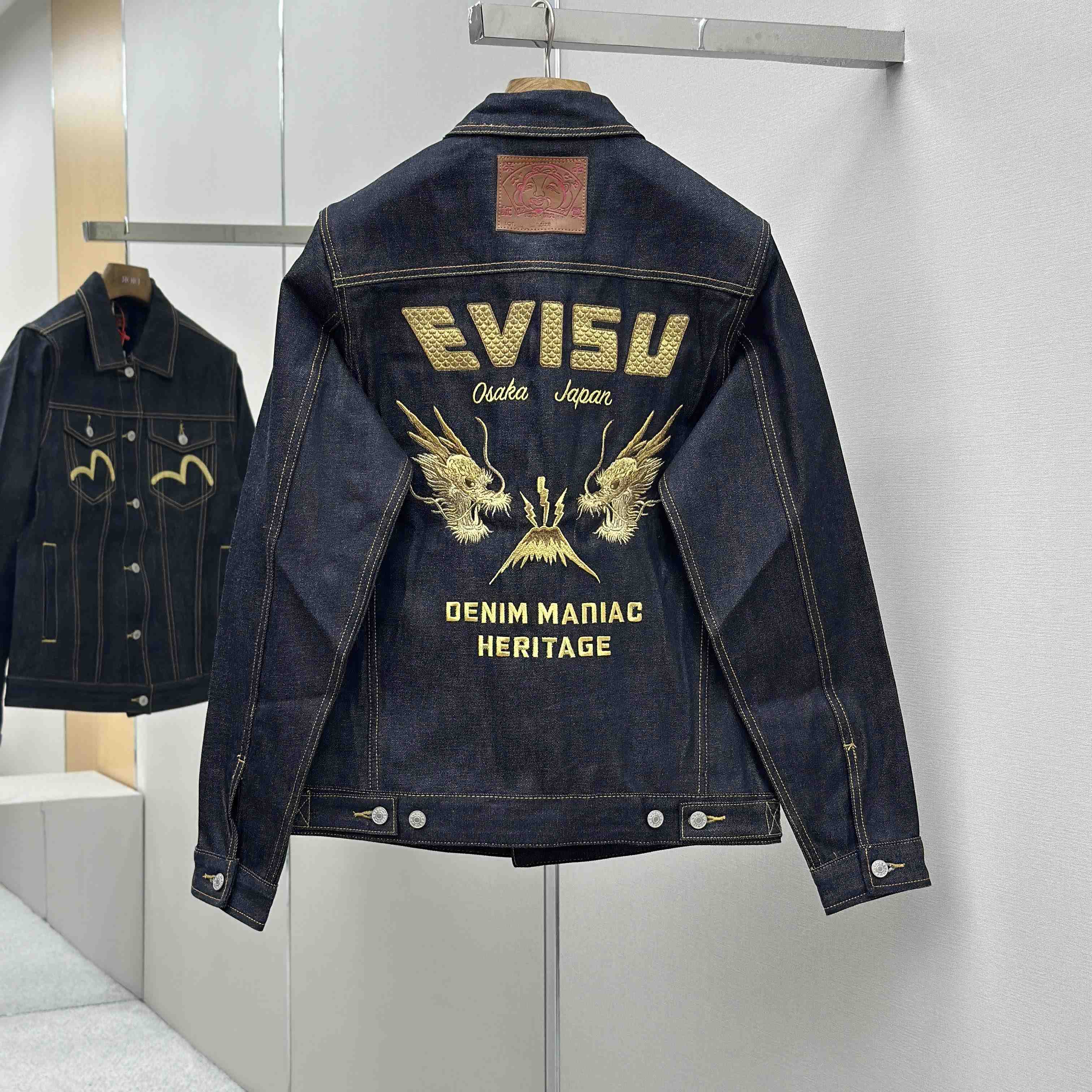Evisu Hakutaku Embroidery Relax Fit Denim Jacket - FashionPlug