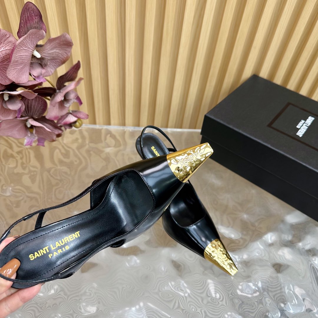Saint Laurent Jeanne 110 Leather Slingback Pumps  - FashionPlug