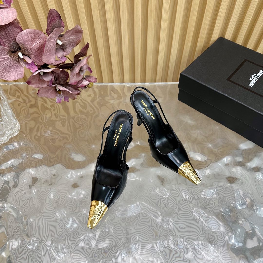 Saint Laurent Jeanne 110 Leather Slingback Pumps  - FashionPlug