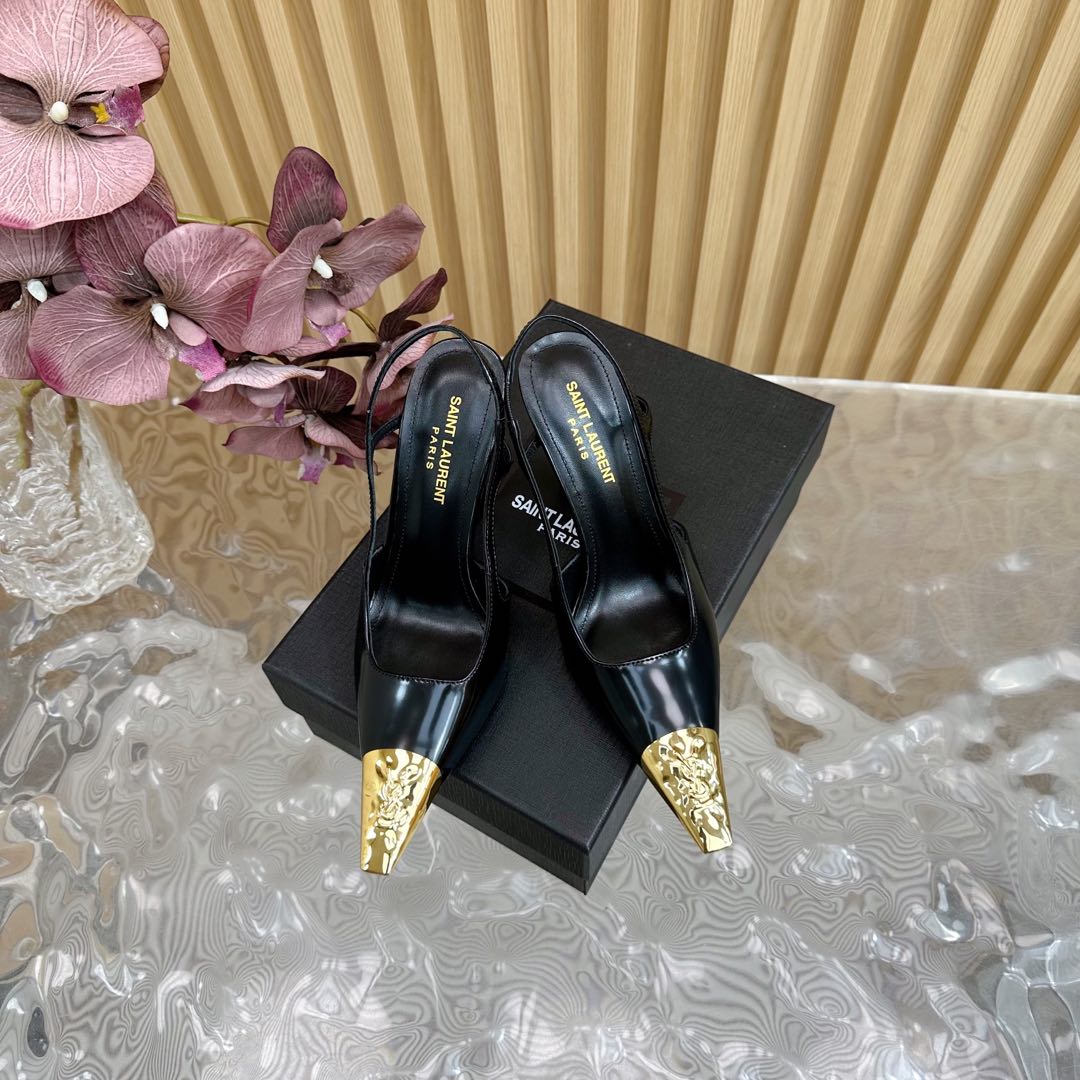 Saint Laurent Jeanne 110 Leather Slingback Pumps  - FashionPlug