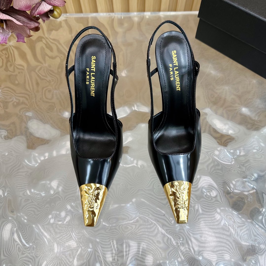 Saint Laurent Jeanne 110 Leather Slingback Pumps  - FashionPlug