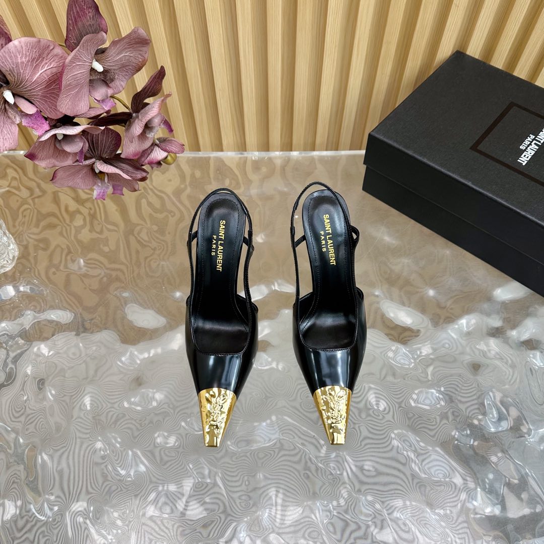 Saint Laurent Jeanne 110 Leather Slingback Pumps  - FashionPlug