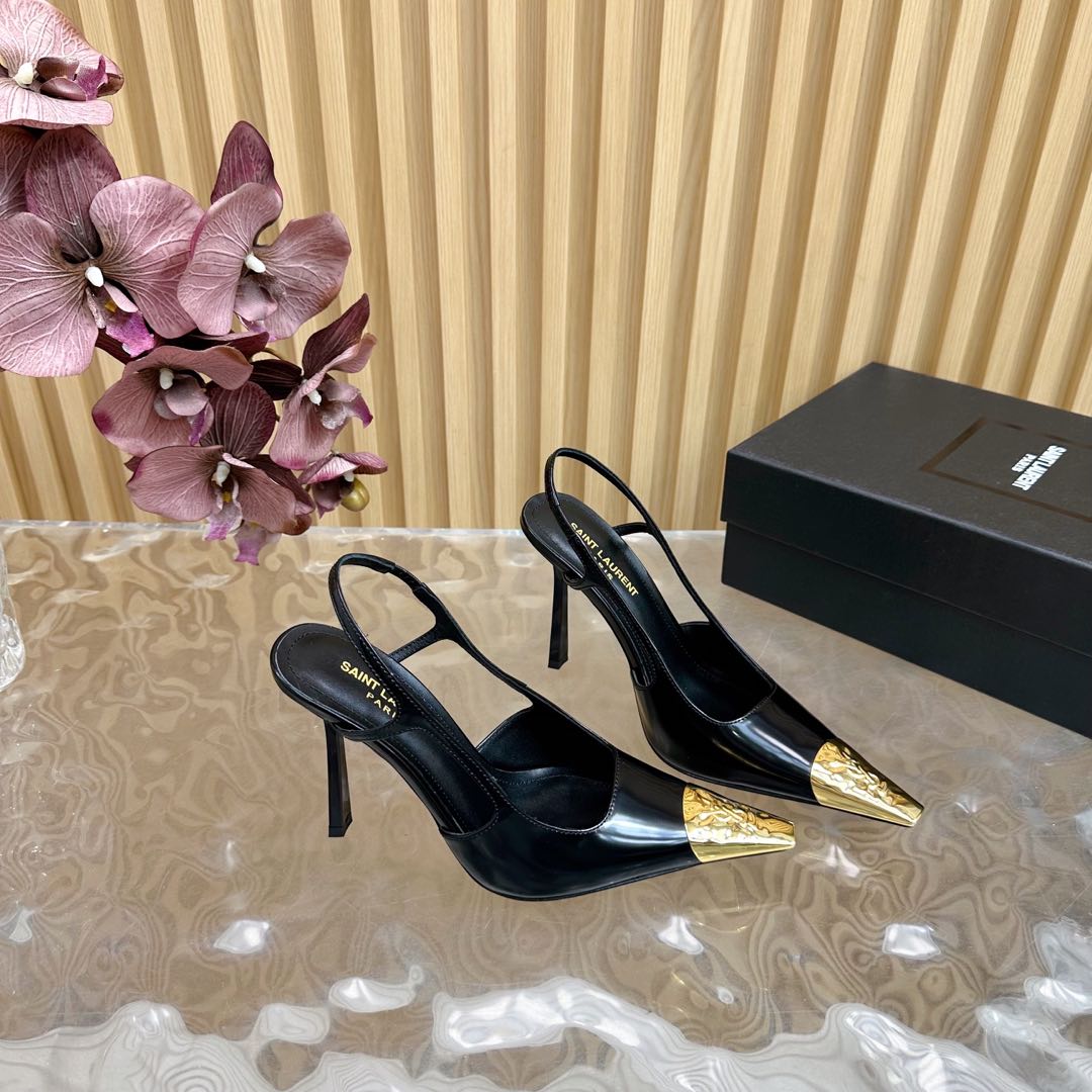 Saint Laurent Jeanne 110 Leather Slingback Pumps  - FashionPlug