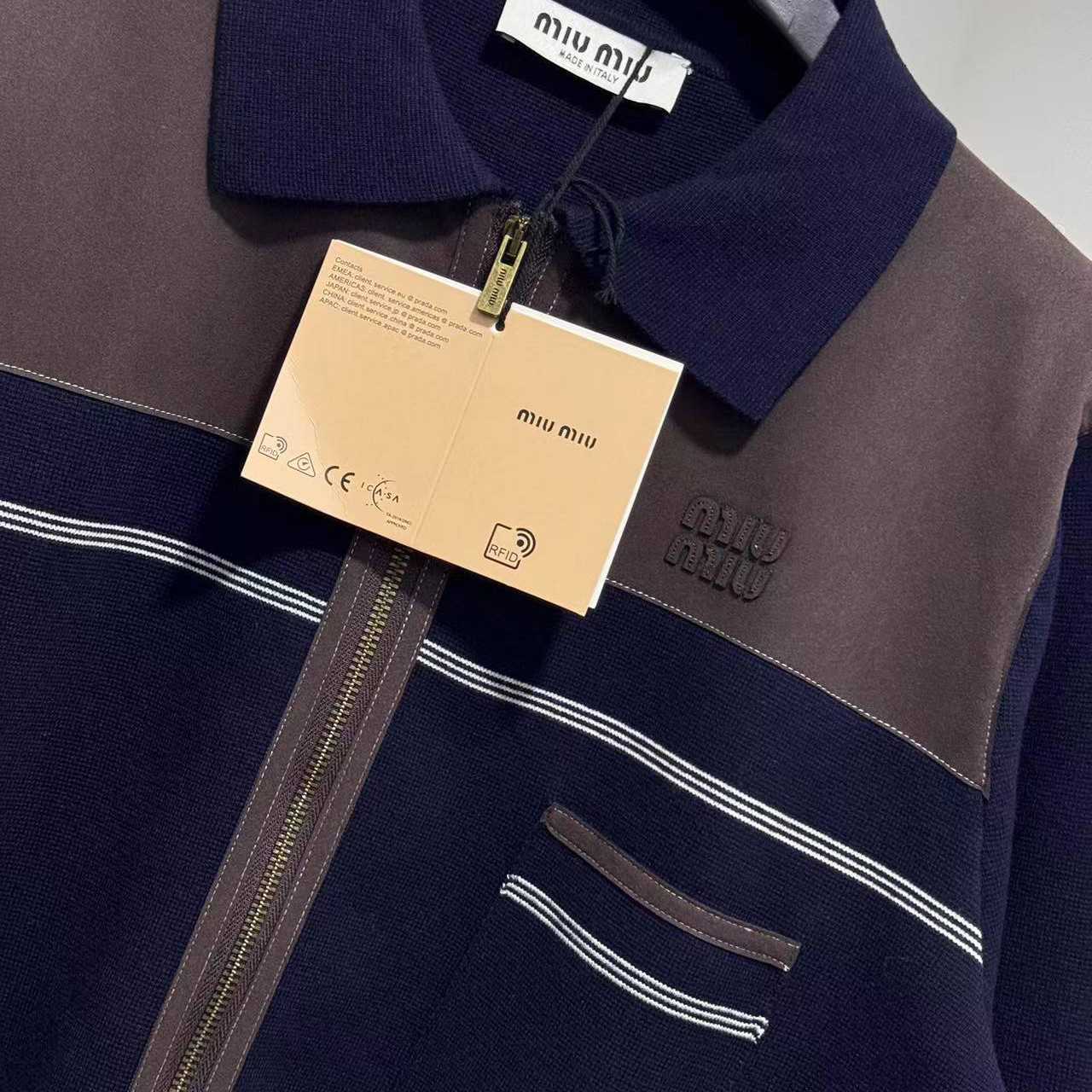 Miu Miu Wool And Leather Zipper Cardigan - FashionPlug