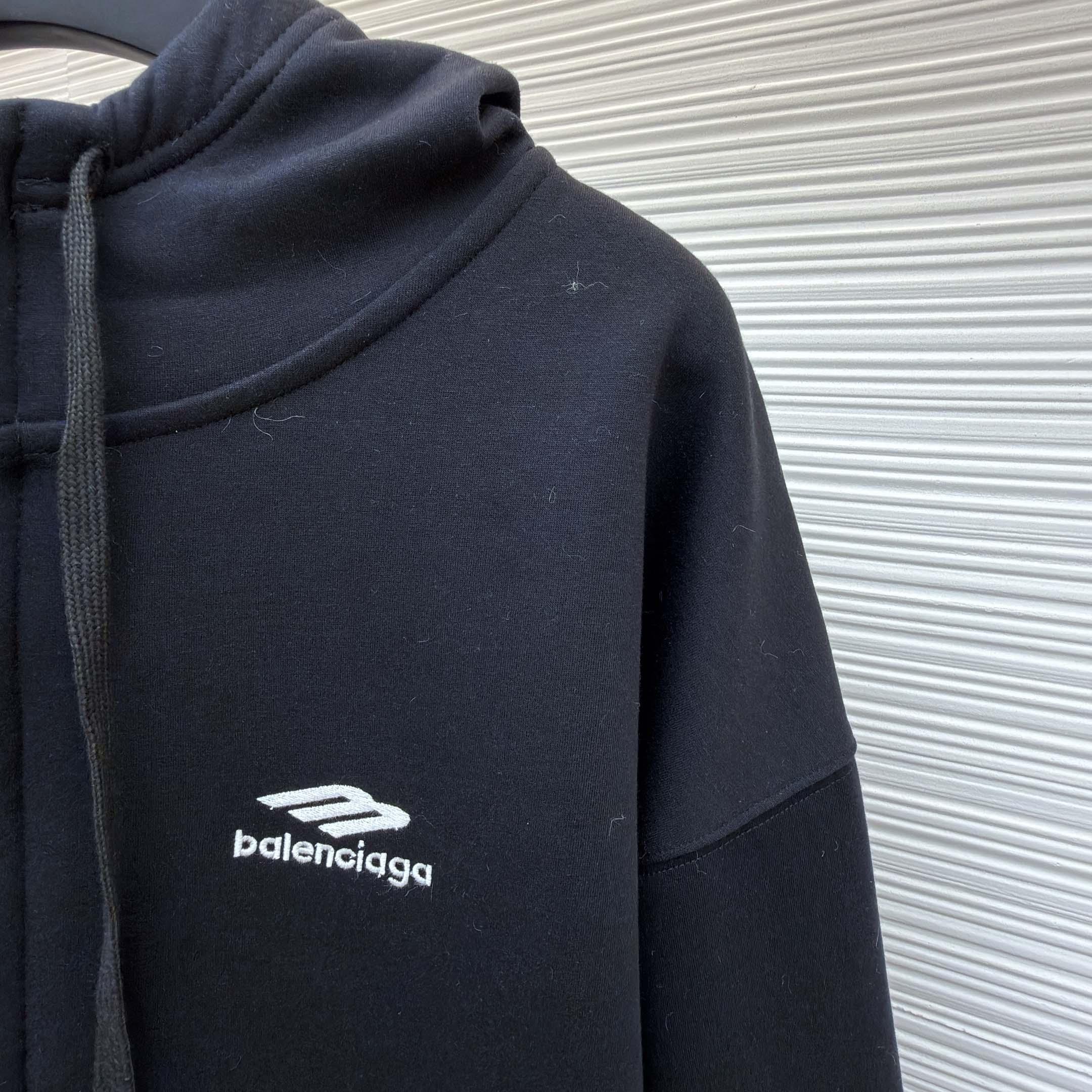 Balenciaga 3B Sports Icon Zip-Up Hoodie In Washed Black - FashionPlug