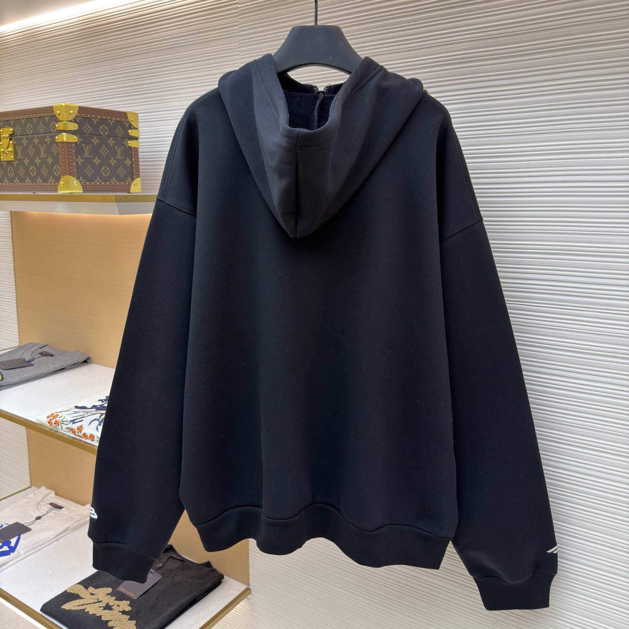 Balenciaga 3B Sports Icon Zip-Up Hoodie In Washed Black - FashionPlug