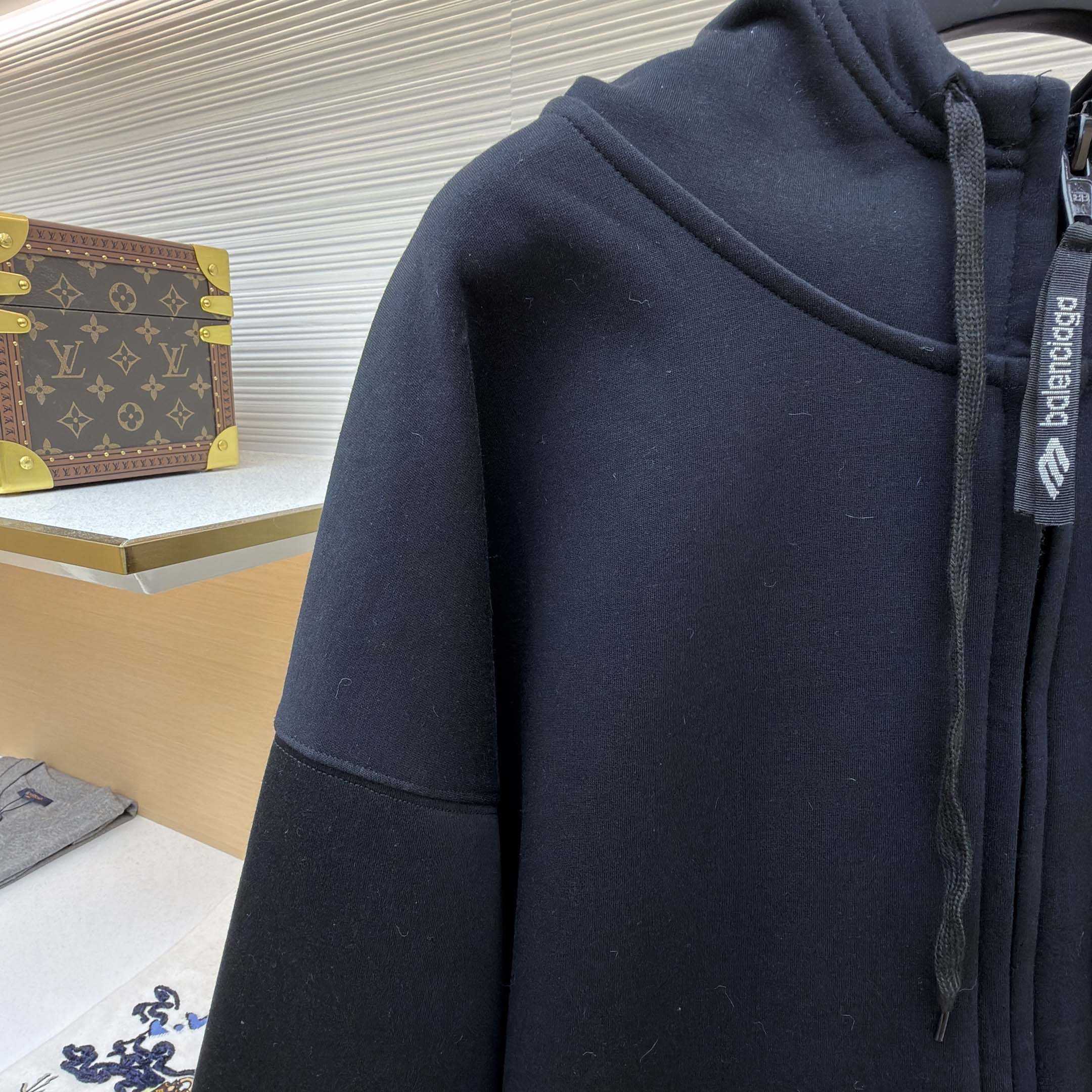 Balenciaga 3B Sports Icon Zip-Up Hoodie In Washed Black - FashionPlug