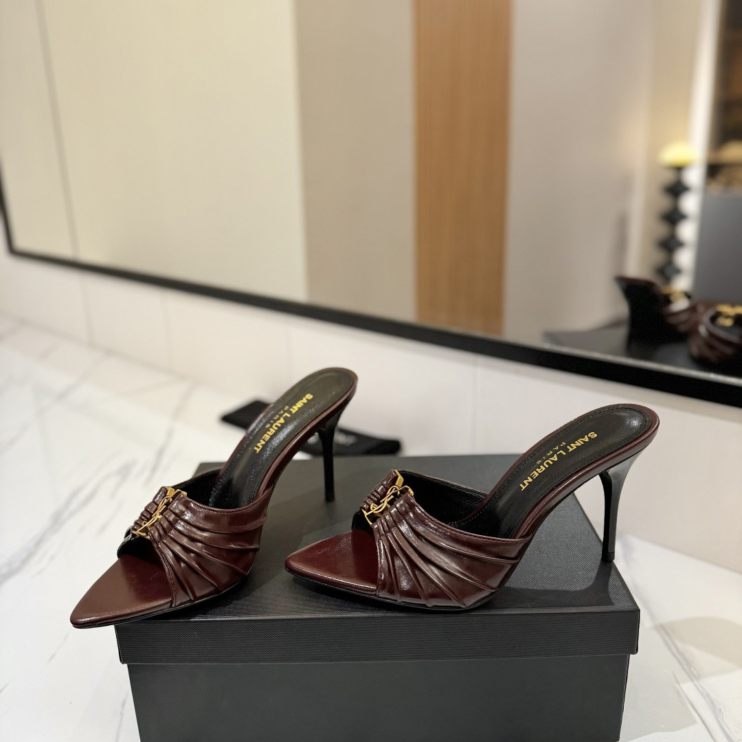 Saint Laurent Babylone Mules In Smooth Leather  - FashionPlug